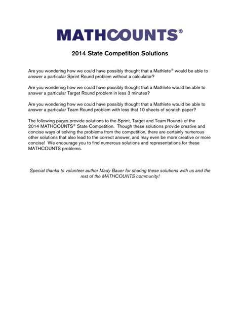 2014 State Competition Solutions Mathcounts Fun Math Kindle Editon