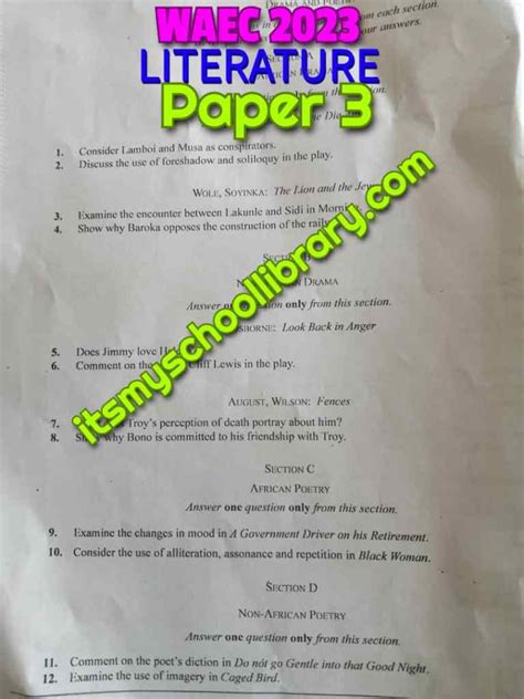 2014 Waec Literature Answer Paper 3 PDF