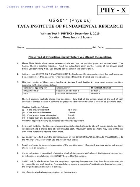 2014 tifr physic answer paper PDF