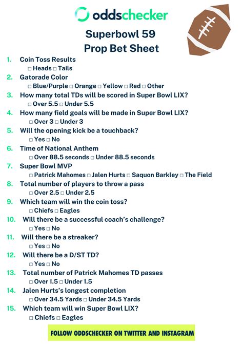 2015 Super Bowl Prop Bets Printable List