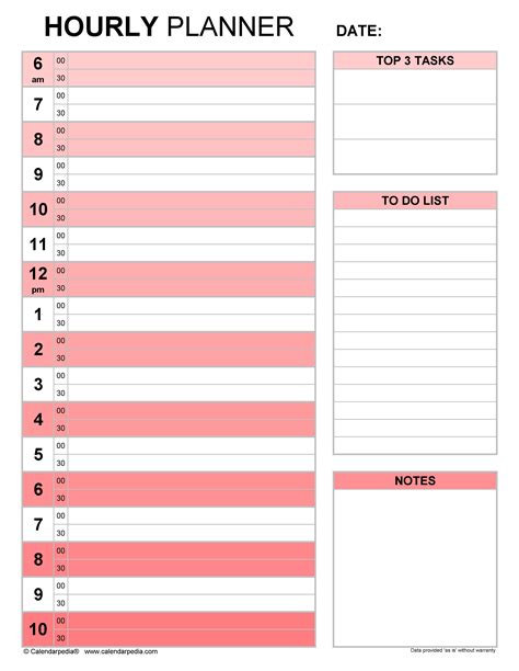 2016 calendar organizer hourly planner PDF