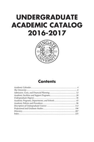 2016-2017 Academic Catalog Wingate University