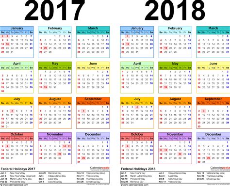 2017 2018 Printable Calendar Templates Monday Friday