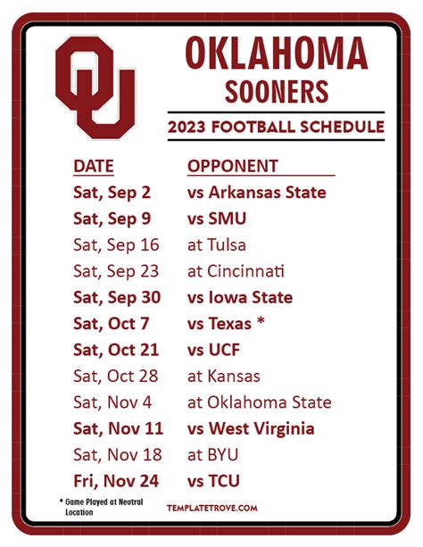 2023 Oklahoma Football Schedule