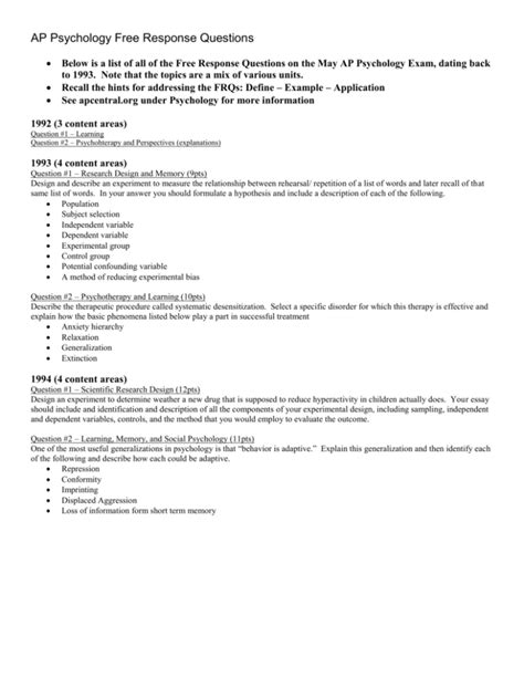 2024 AP Psychology Free Response Questions: A Comprehensive Guide