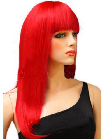 2025's Stunning Smooth Long Straight with Bangs Red Lace Front Synthetic Wigs