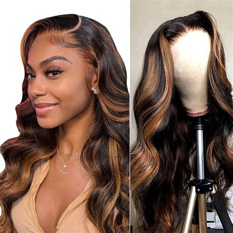 2025: Ombre Color Human Hair Loose Wave With Highlights Lace Front Wigs