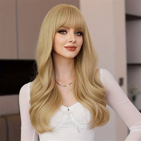 2025 Long Hair Wigs vs. Bangs Wavy Wig Blonde Synthetic Long