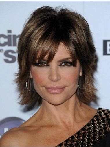 2025 Next-Gen Chin Length Straight Brown Synthetic With Bangs Lisa Rinna Wigs