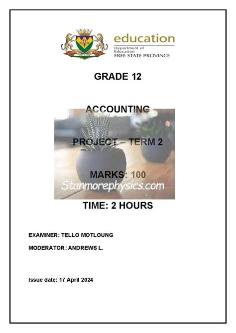 20L4 TERM 2 ACCOUNTING GRADE 12 PROJECT QUESTION PAPER AND MEMO Ebook Reader