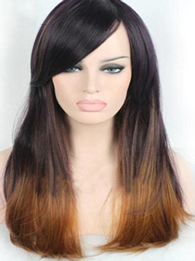 22 Inch Straight Style With Bangs Lace Front 100% Remy Hair Ombre Wigs