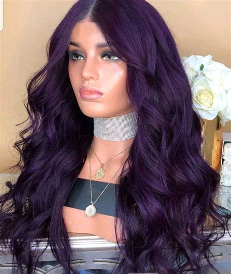 23" Wavy Synthetic Purple Layered Long Lace Front Wigs