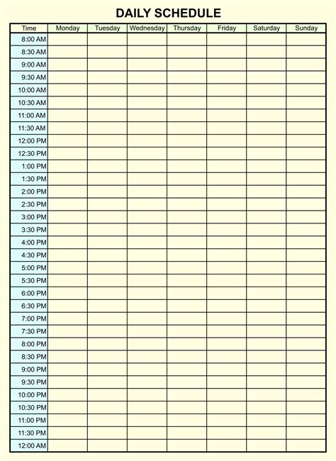 24 Hour Day Schedule Template