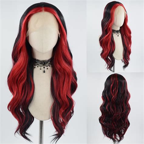 24 Inches Long Wavy Lace Front 100% Heat Resistant Synthetic Red Wigs for Women