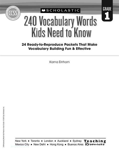 240 Vocabulary Words Kids Need to Know Grade 1 24 Ready-to-Reproduce Packets Inside Epub