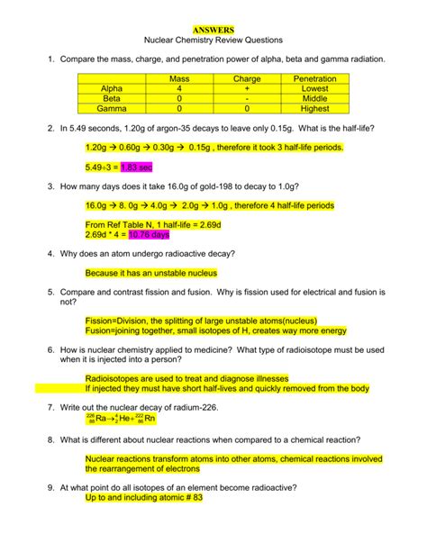 25 Nuclear Chemistry Review Answer Key Epub