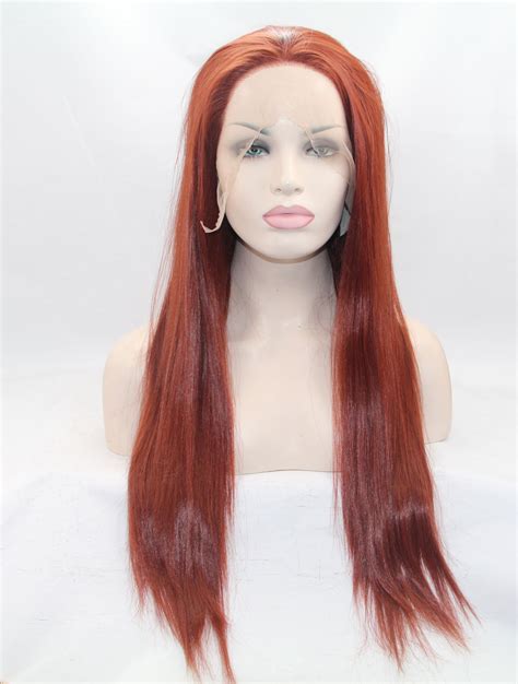 26" Straight Red Without Bangs Synthetic Lace Front Long Wigs