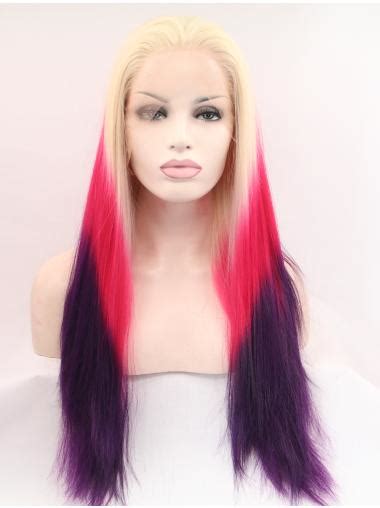 27" Straight Ombre/2 Tone Without Bangs Synthetic Long Lace Front Wigs