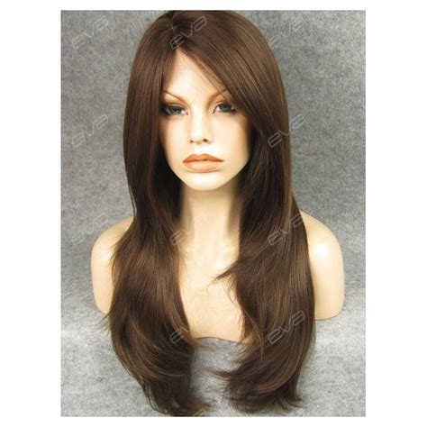 28" Straight Brown Layered Synthetic Lace Front Long Wigs