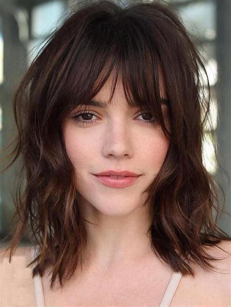 30% OFF 2025: Brown Wig With Fringe Wavy Lace Front Shoulder Length Shag Bob Wigs VS Natural Hair