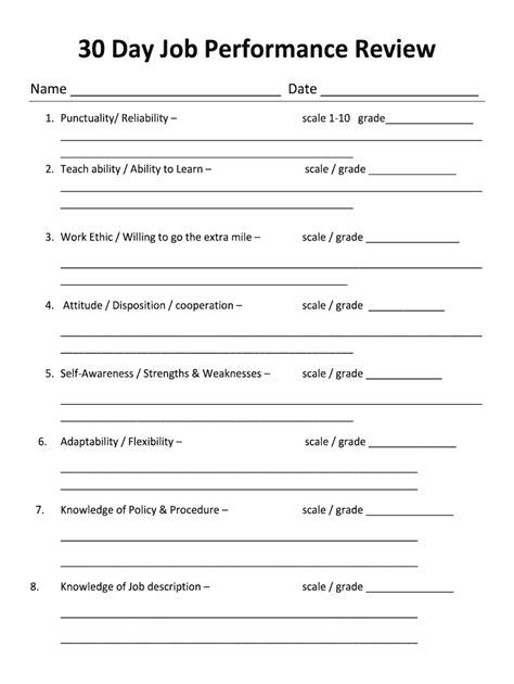30 Day Employee Review Template