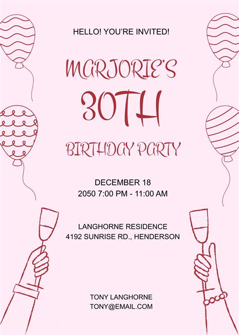 30th Birthday Invite Template Free
