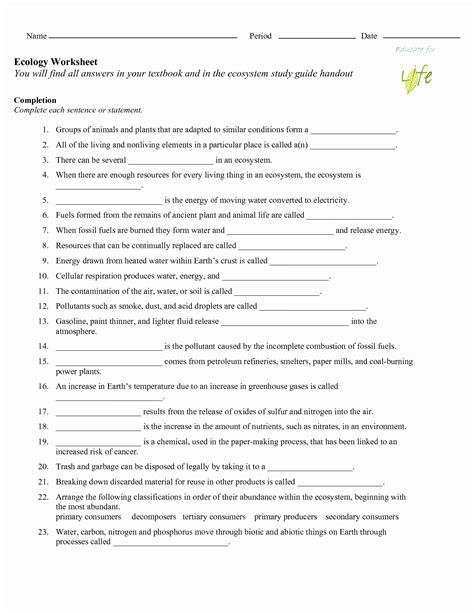 34 Biogeochemical Cycles Worksheet Answers Epub