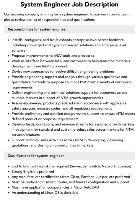 36 Vital System Engineer Job Responsibilities