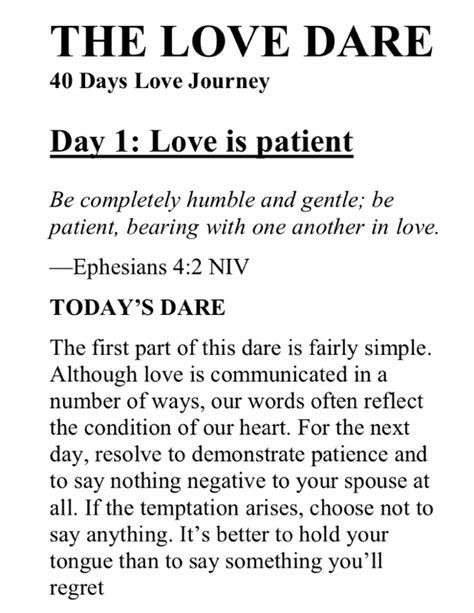 40 Day Love Dare Printable