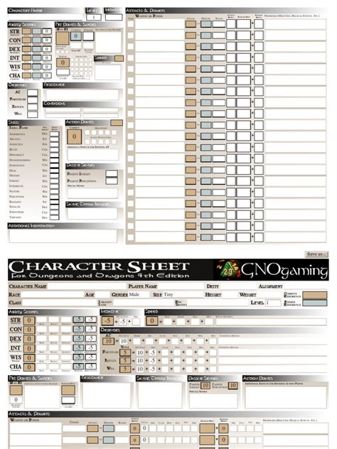 4th edition character sheet excel Reader