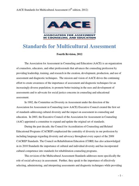 4th edition standards for multicultural assessment aace Reader