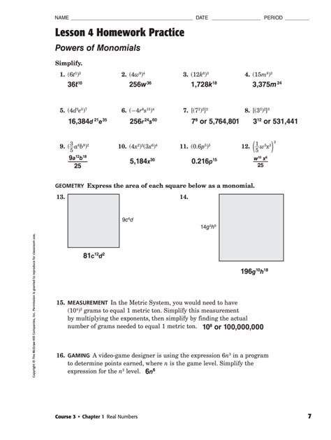 5 1 Practice Monomials Answers PDF