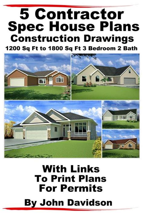 5 Contractor Spec House Plans Blueprints Construction Drawings 1200 Sq Ft to 1800 Sq Ft 3 Bedroom 2 Bath PDF