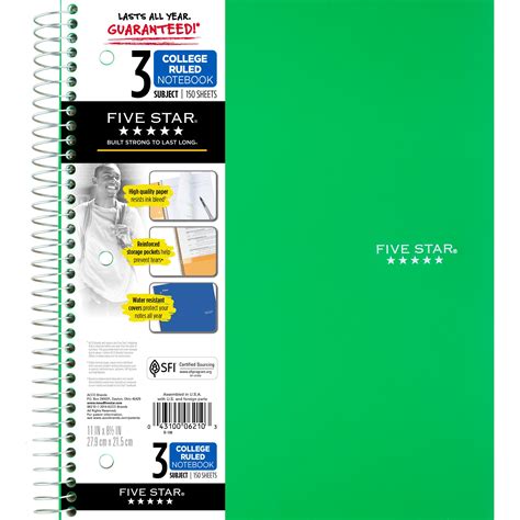 5 star 3 subject notebook