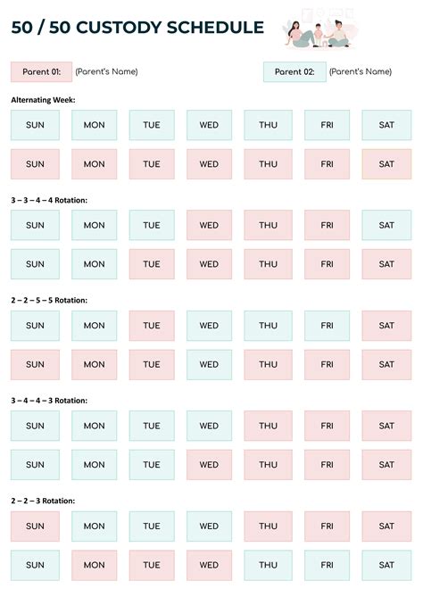 50/50 Custody Schedule Template