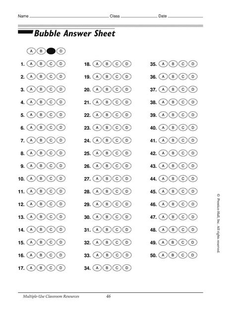 50 Answer Bubble Sheet Doc