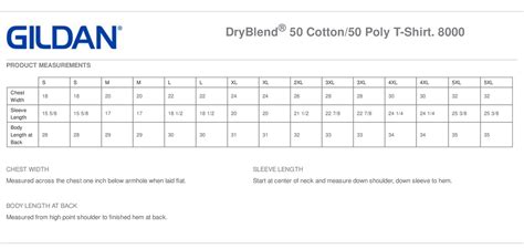 50 Cotton 50 Polyester Size Chart