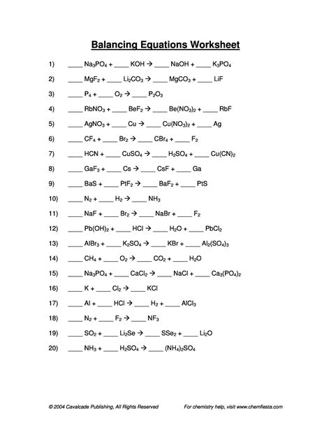 50 Problems Balancing Equations Answers PDF