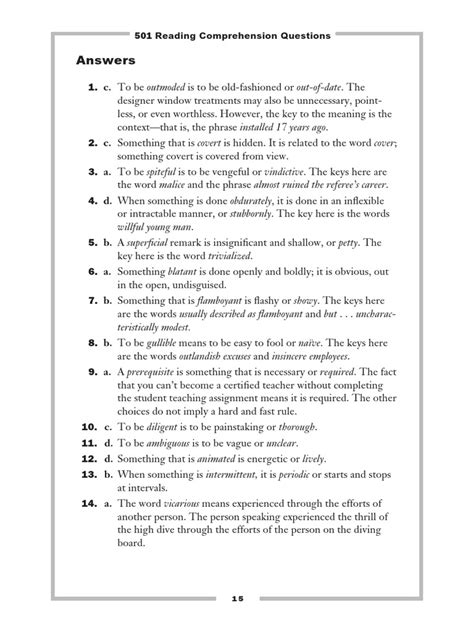 501 Reading Comprehension Questions Answers Reader