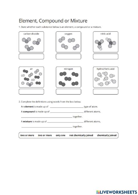 5025 Elements, Compounds, and Mixtures Worksheet