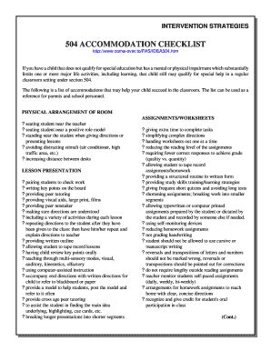 504 Accommodations List PDF