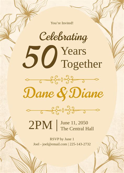 50th Wedding Anniversary Invitation Templates