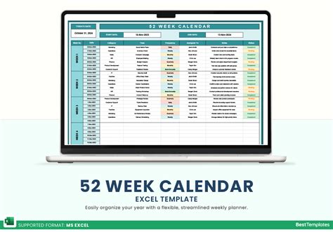 52 Week Calendar Template Excel