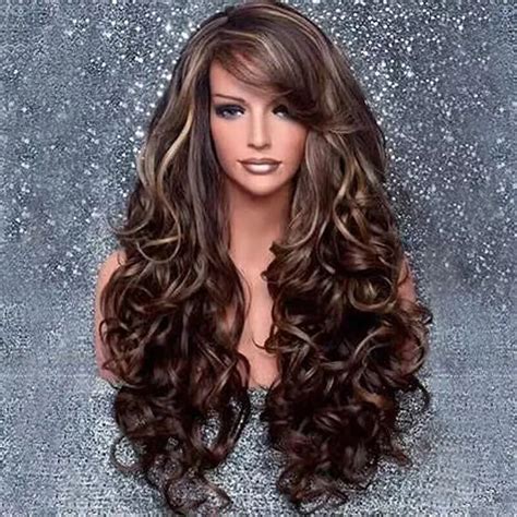 52025: Enhance Your Look with Brown Curly Synthetic Shining Long Wigs