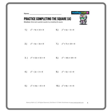 54 Completing The Square Answers Reader