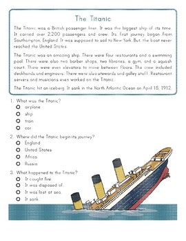 5th grade reading comprehension the titanic Ebook Epub