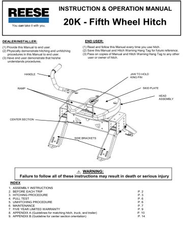 5th wheel hitch instructions Reader