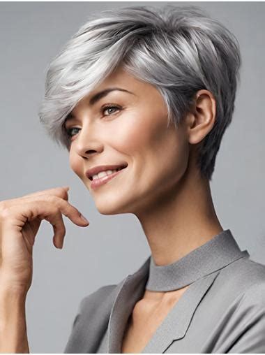 6" Grey Straight Boycuts Monofilament Wigs For Women