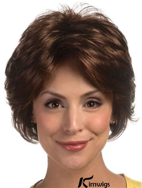 6" Short Brown Wavy Synthetic Layered Lace Front Wigs