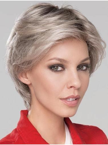 6" Short Fashionable Monofilament Wavy Grey Wigs